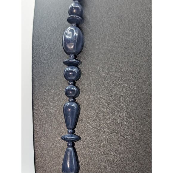 Navy Glass Multi-Shape Bead 36" Single Strand Necklace W/ Lobster Clasp - Picture 6 of 8